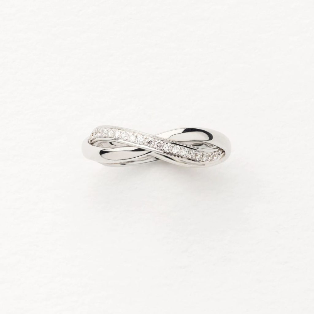 bague tresse pm, diamants, or blanc, t 53