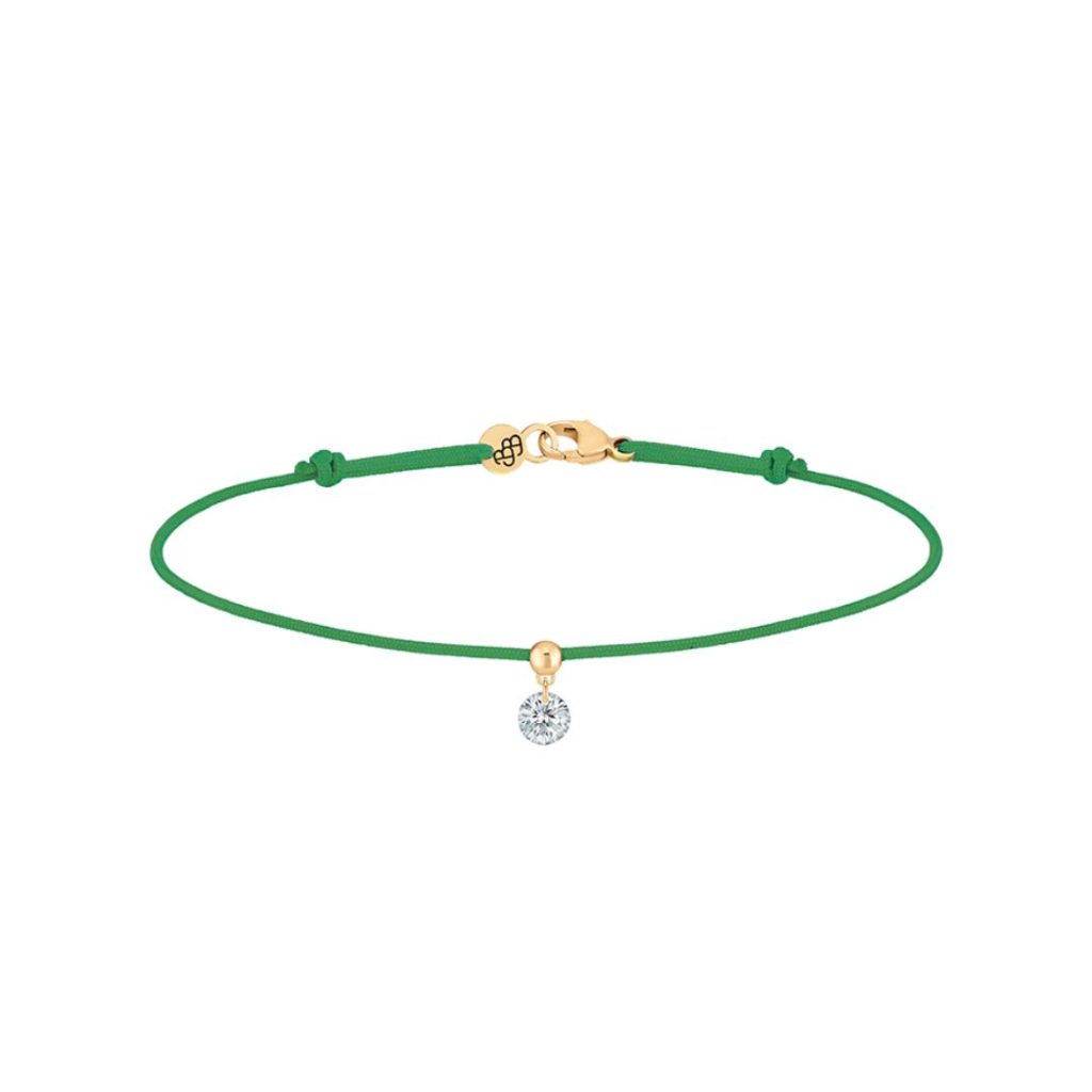 bracelet cordon bb vert diamant 0,10ct, or jaune