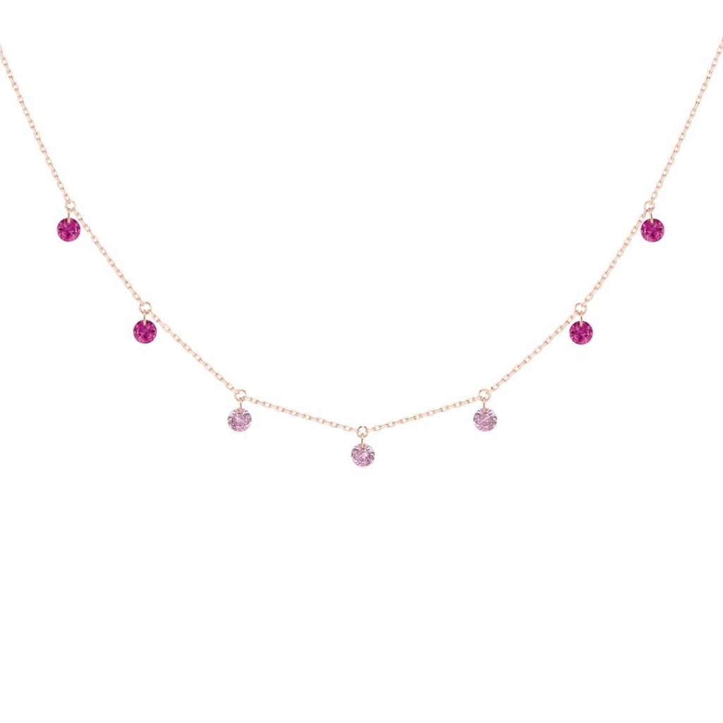 collier confetti rose, rubis et saphirs, or rose