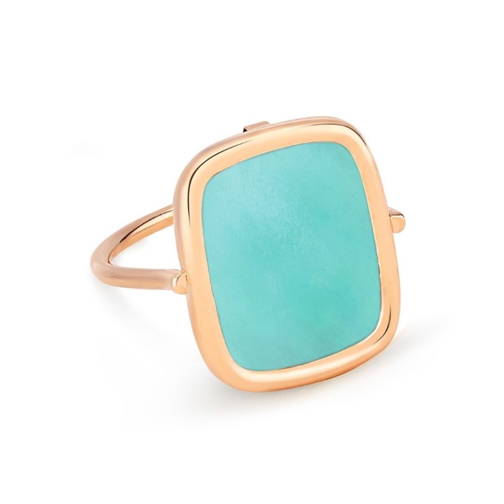 bague antique amazonite, or rose, t 56