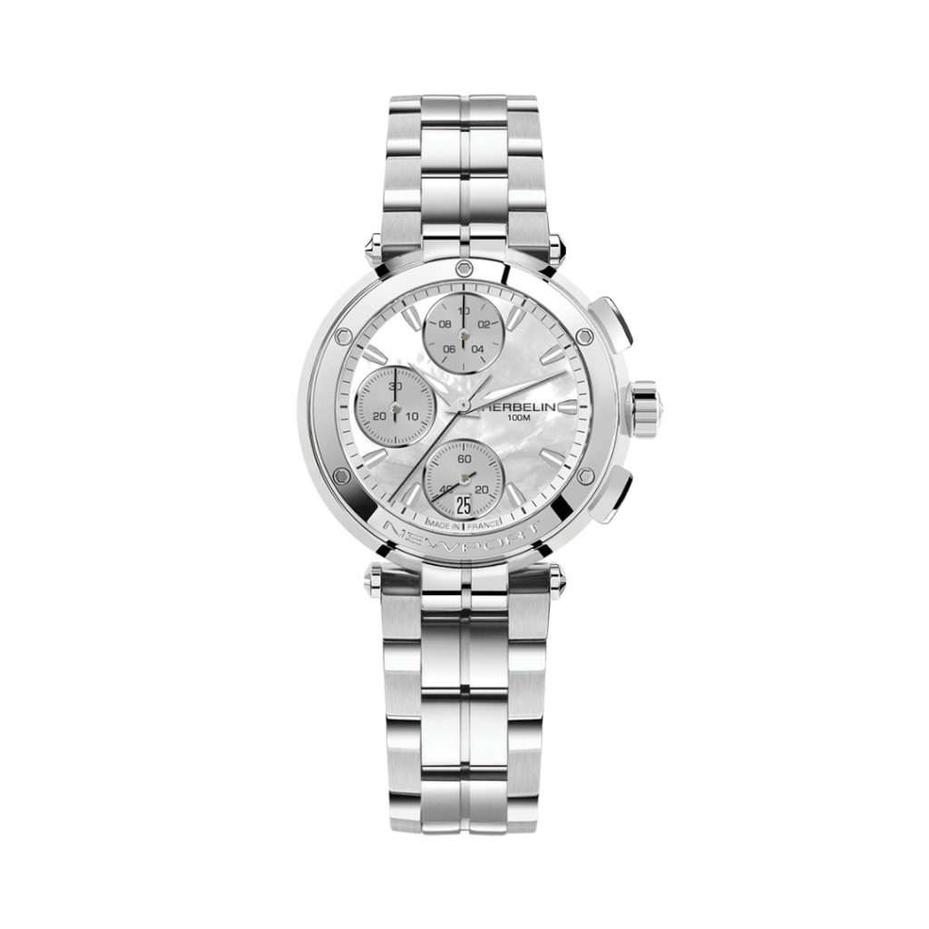 montre chronographe newport, acier & nacre