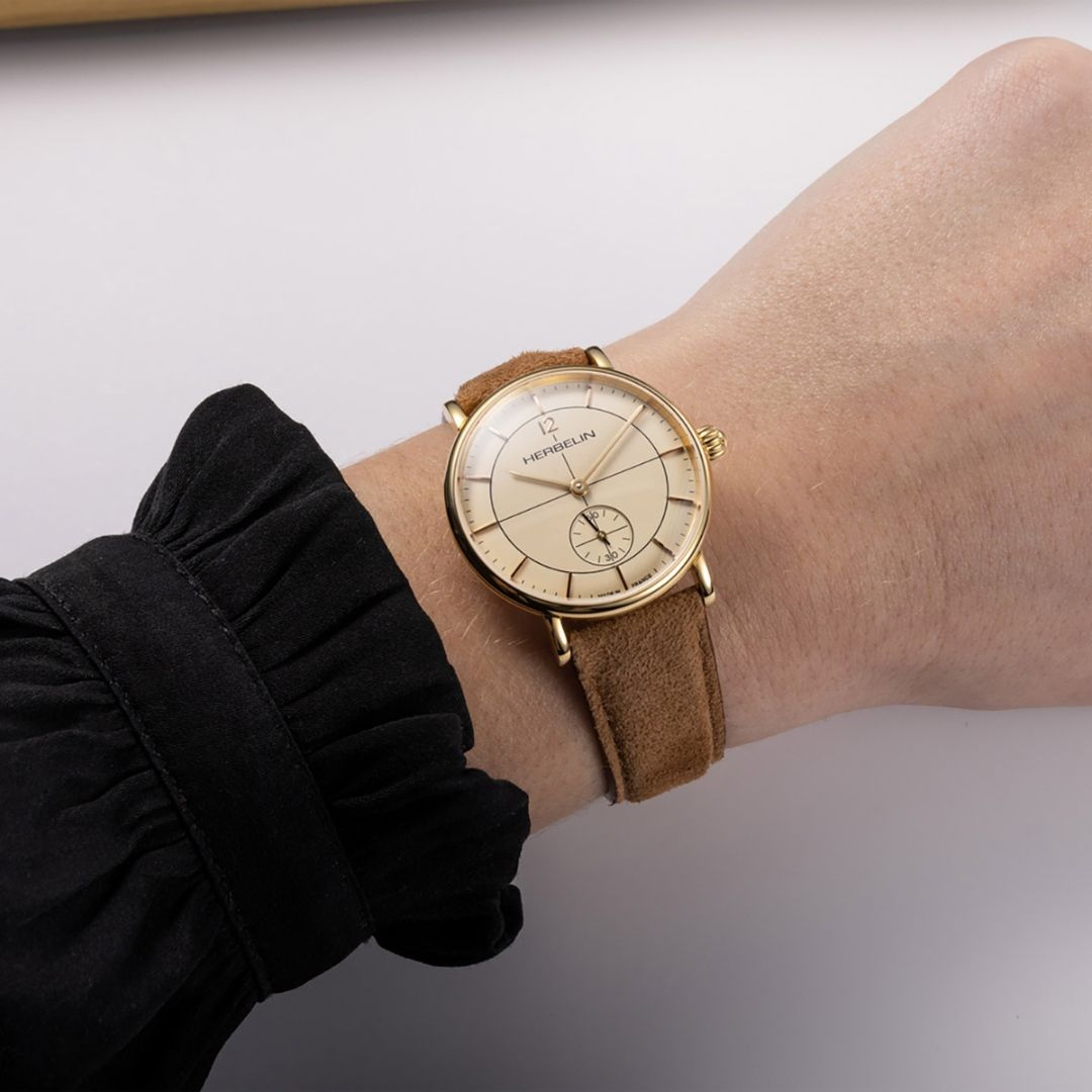 montre inspiration, doré & suédé