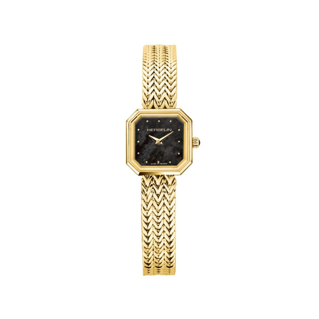 montre octogÔne – doré & nacre noire