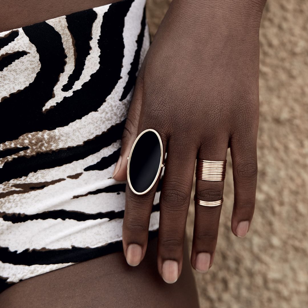 bague ellipse onyx noir, or rose, t 53
