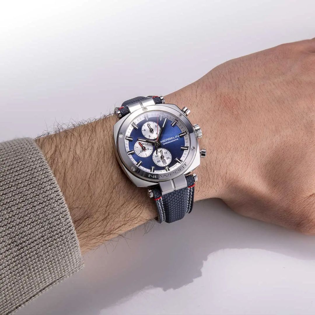 montre newport héritage chronographe, acier & textile