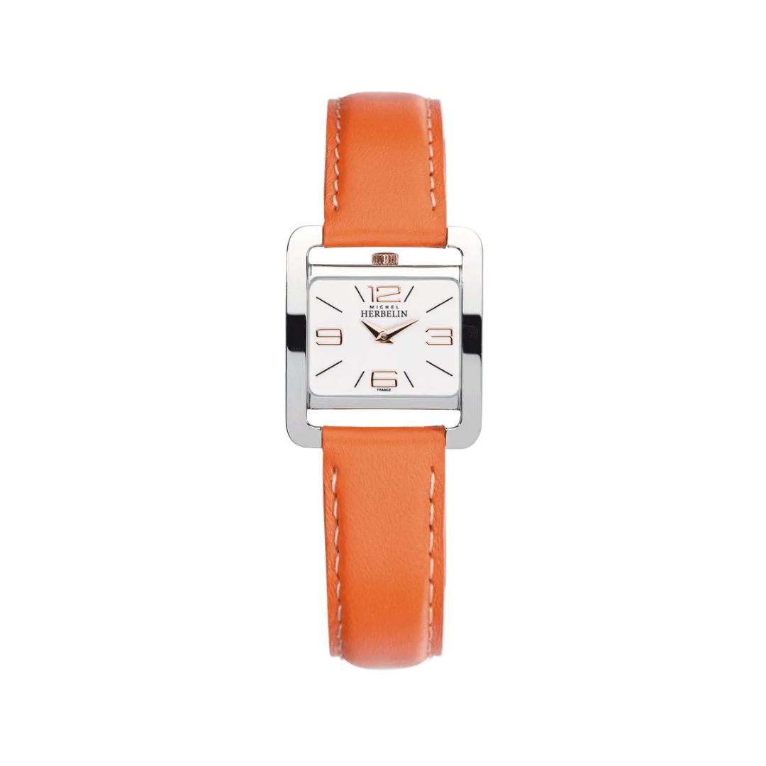 montre v avenue, acier & orange