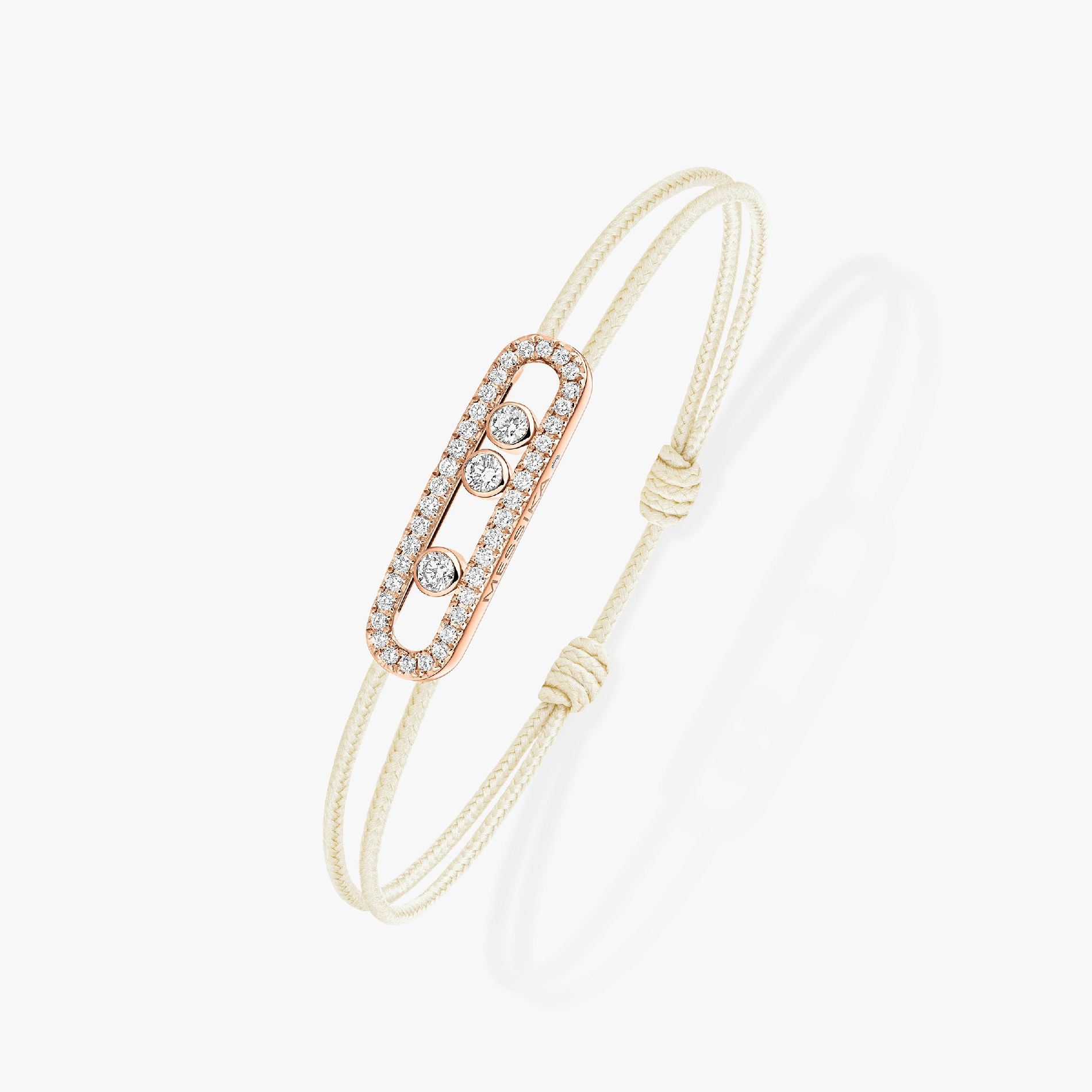 bracelet care(s) pavé cordon crème, or rose