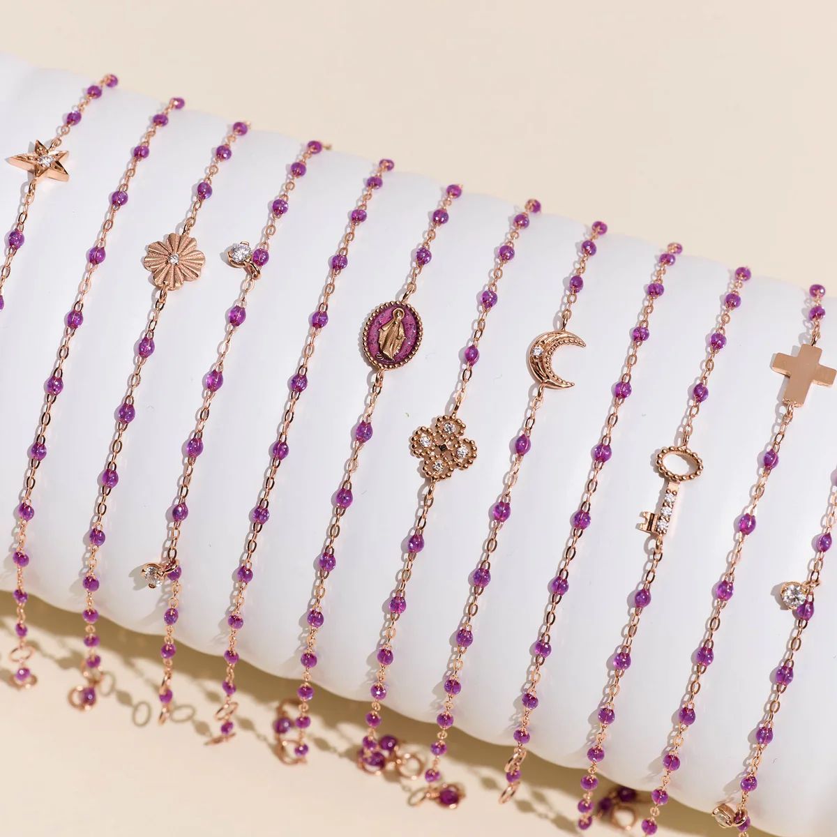 bracelet galaxy trèfle lumière, diamant, or rose, 17 cm