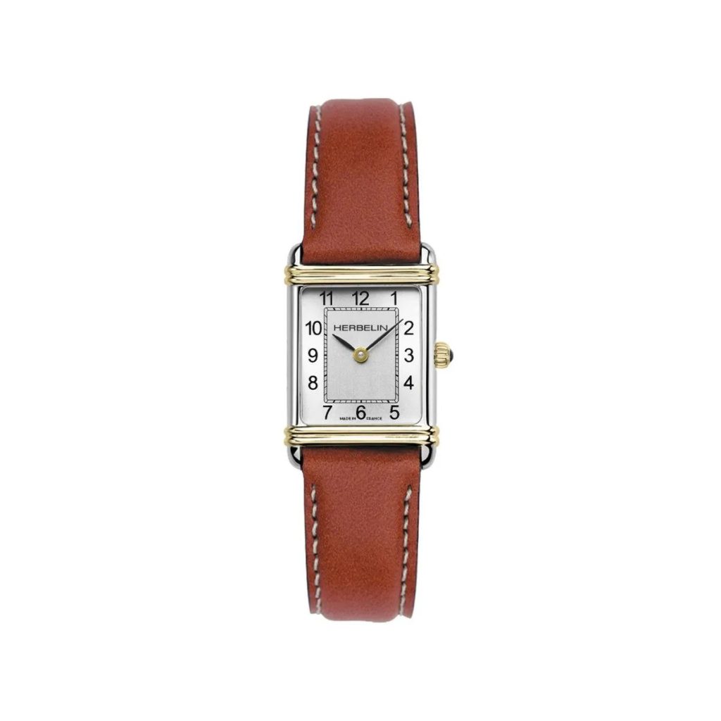 montre art déco – bicolore & cuir camel