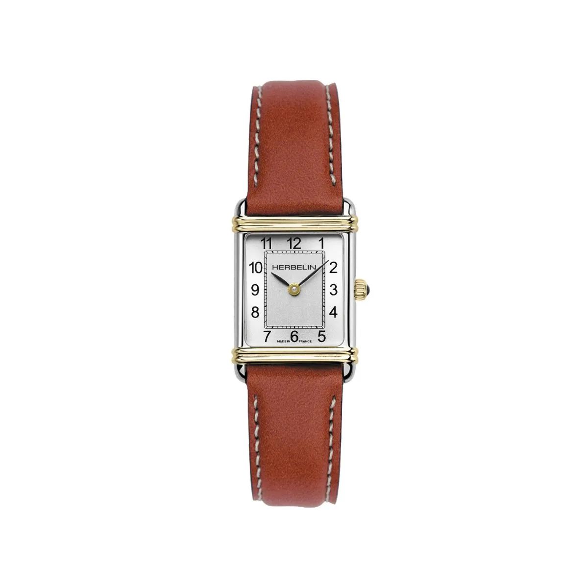 montre art déco – bicolore & cuir camel