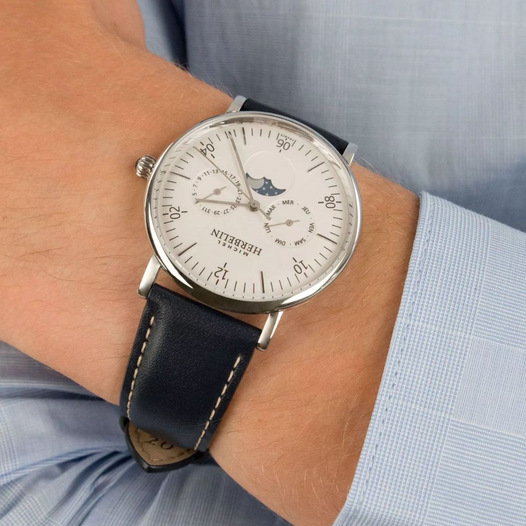 montre inspiration, phase de lune, bleu