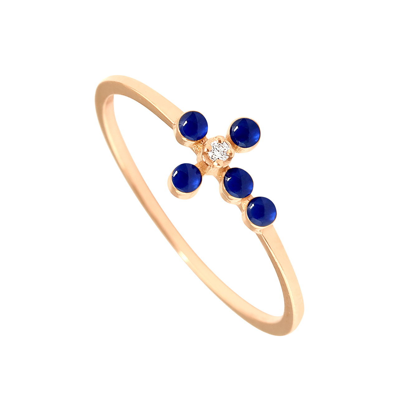 bague prusse croix perlée, diamant, or rose, t 54