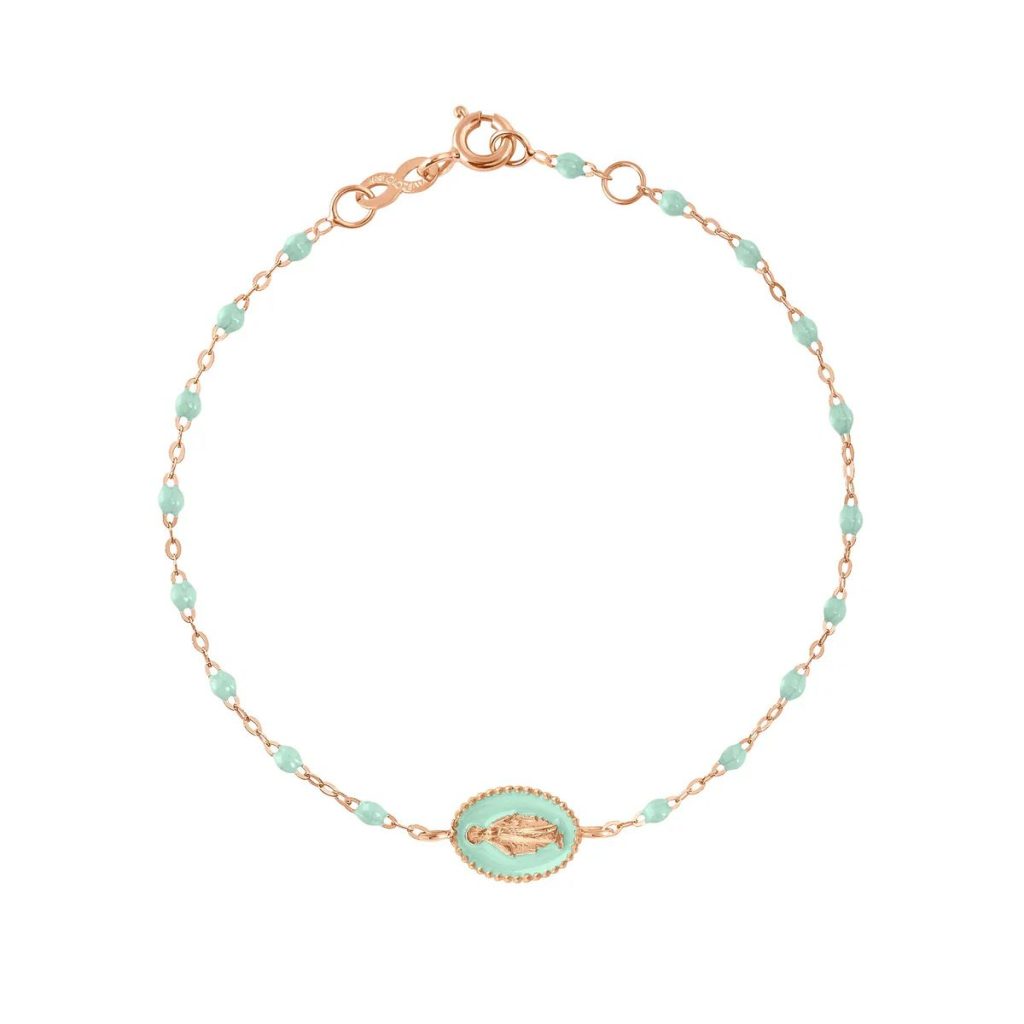 bracelet madone résine jade, or rose, 17 cm