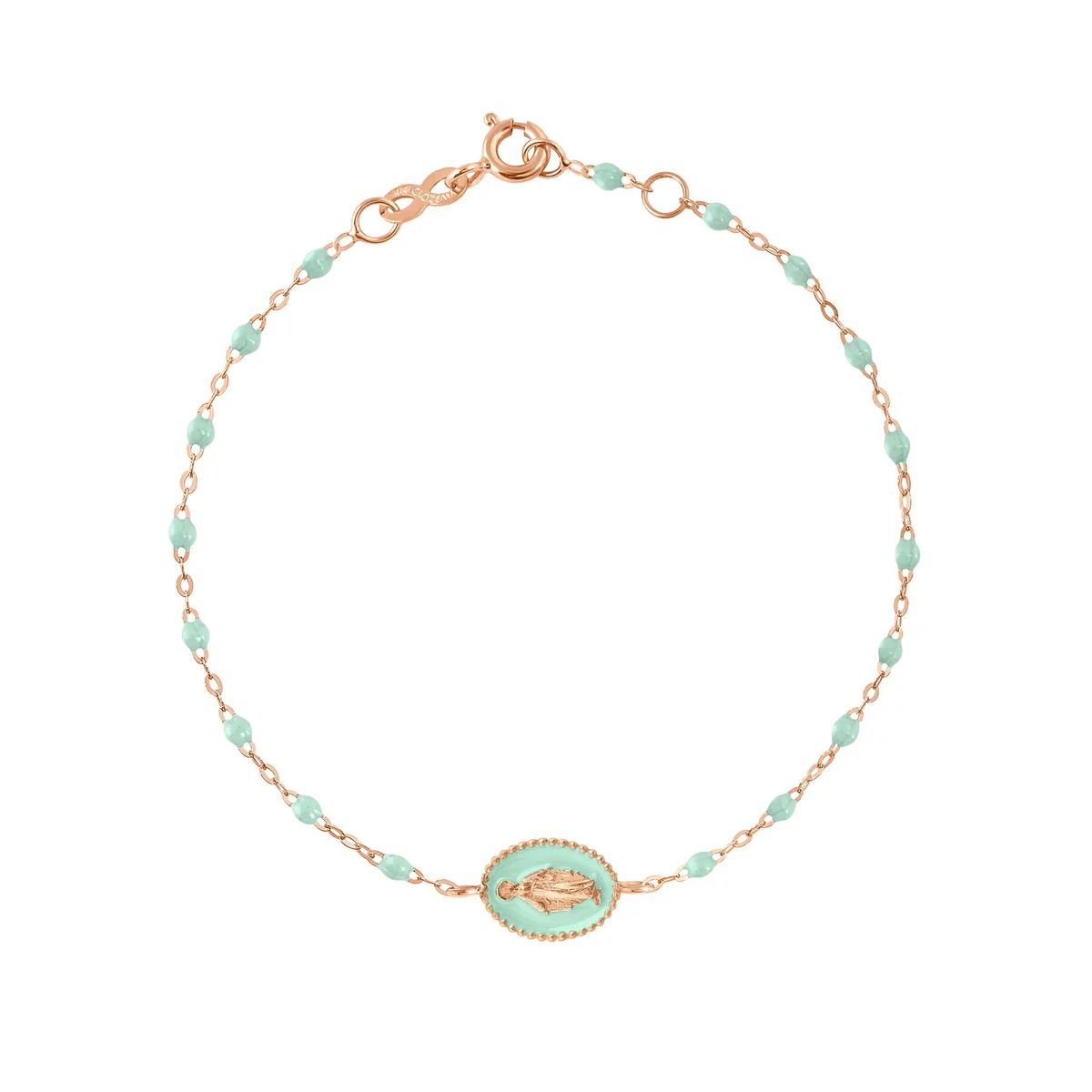 bracelet madone résine jade, or rose, 17 cm