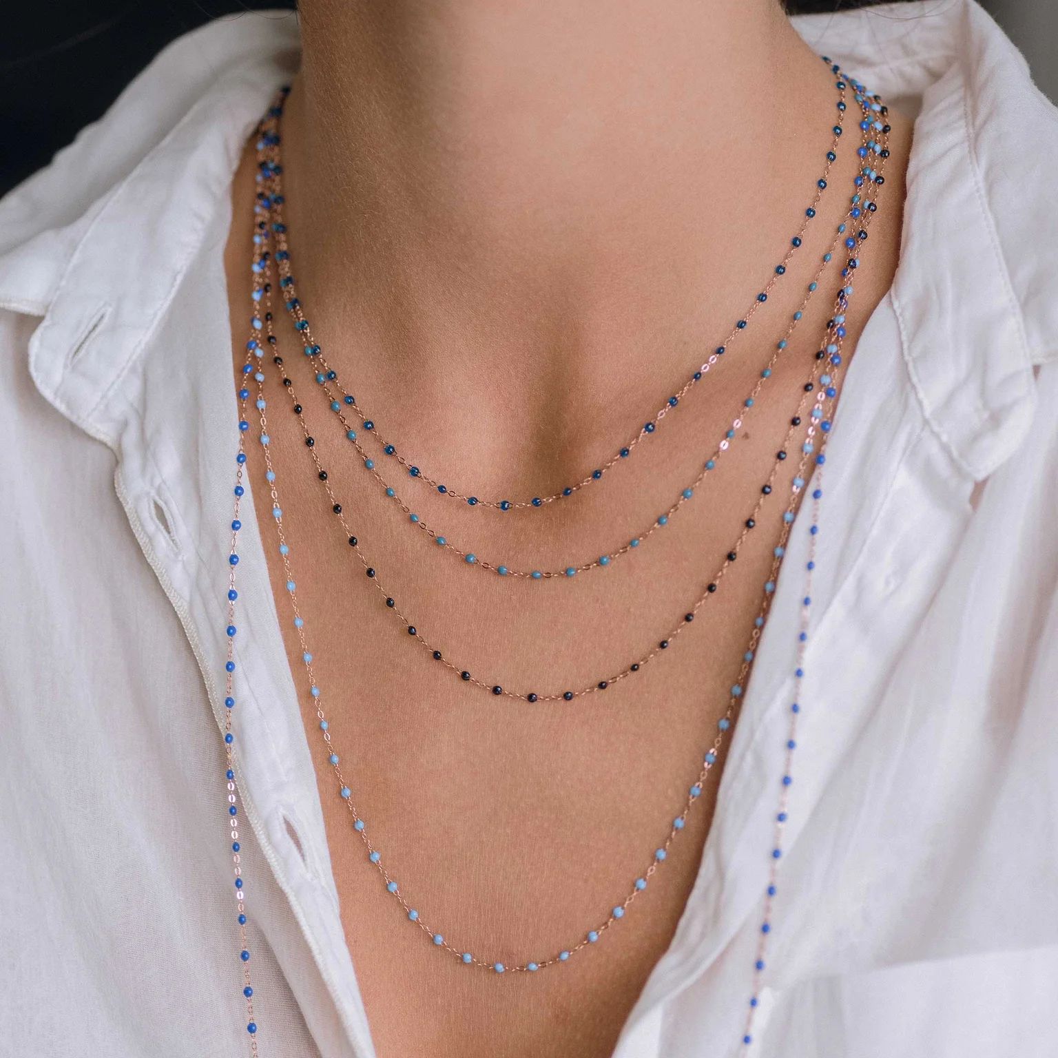 collier bleu saphir classique gigi, or rose, 42 cm