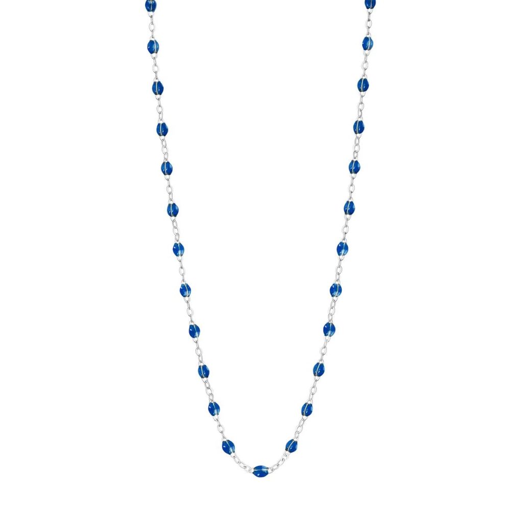 collier bleu saphir classique gigi, or blanc, 42 cm