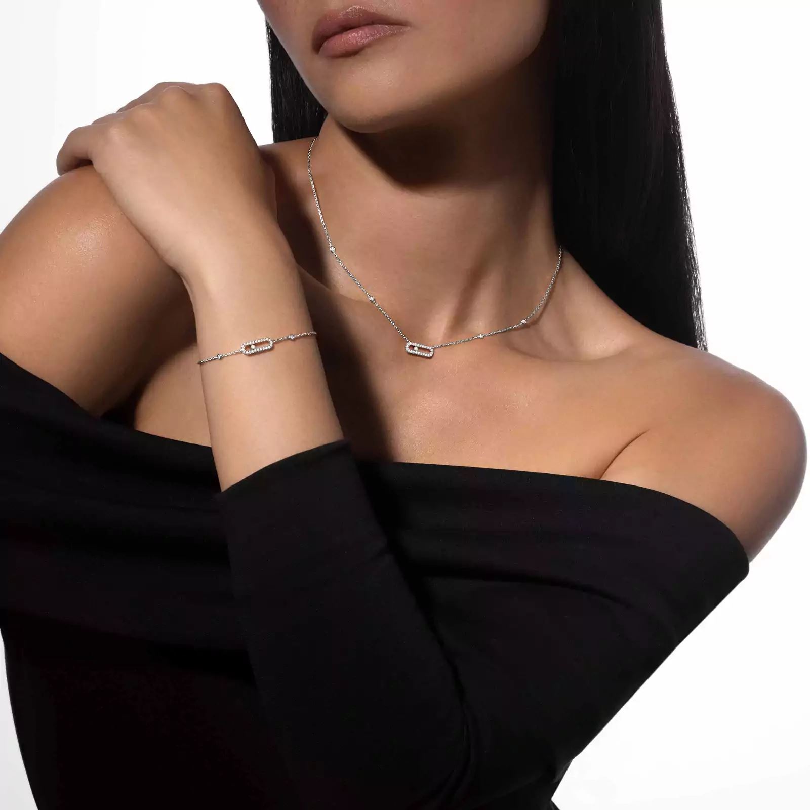 collier move uno pavé, or blanc