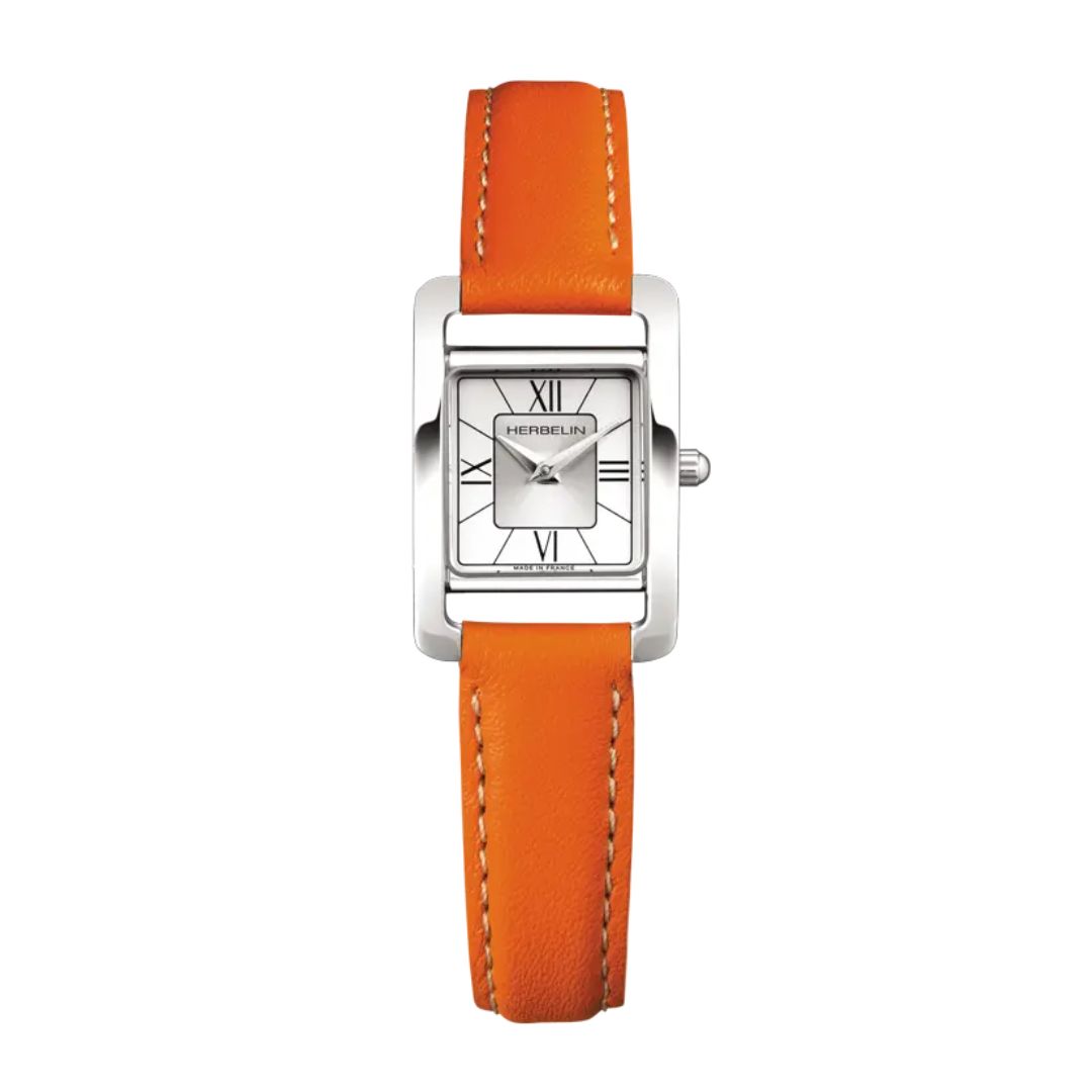 montre ve avenue, acier & cuir orange