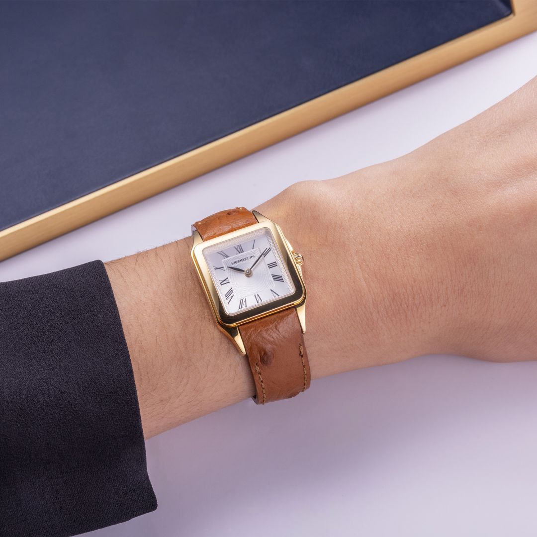 montre luna doré & cuir camel