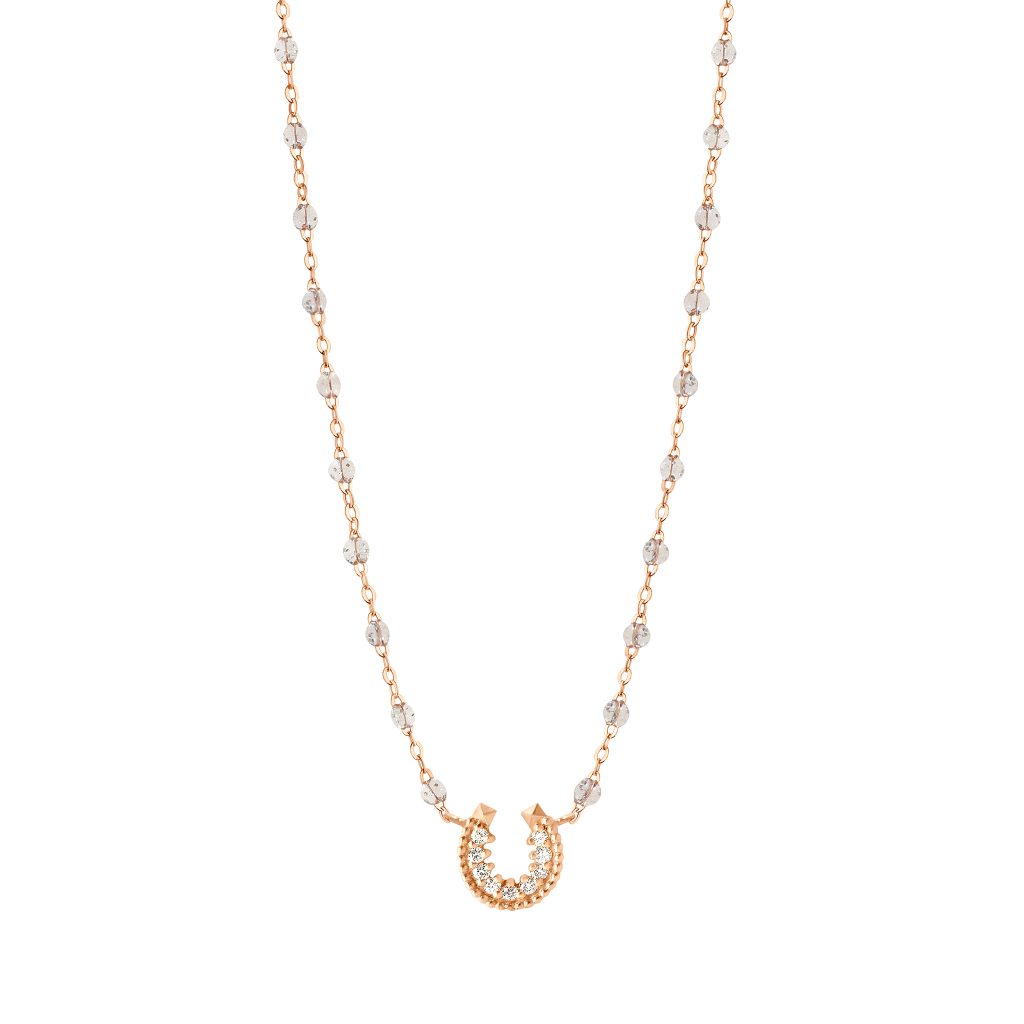 collier fer à cheval sparkle, or rose, diamants, 42 cm