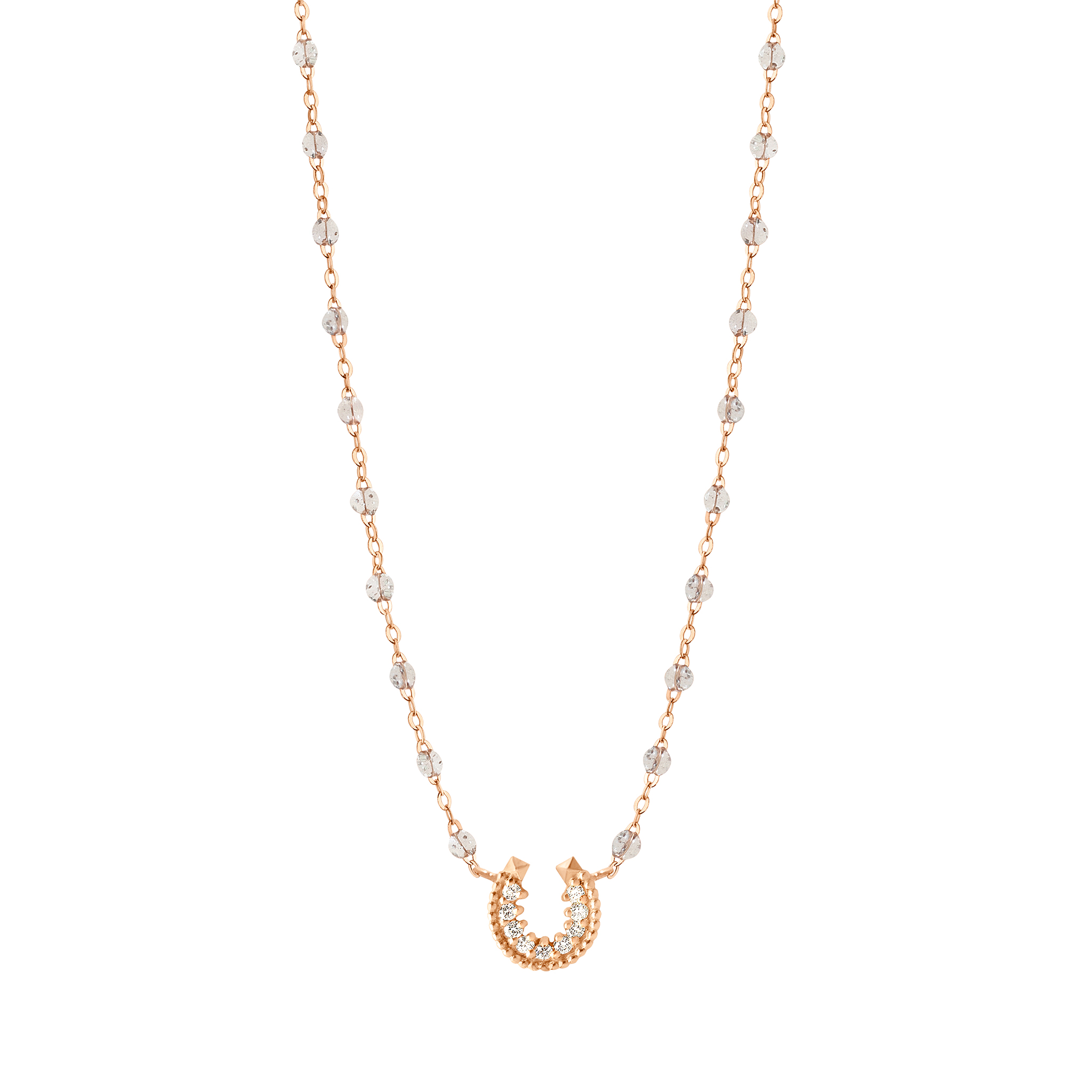 collier fer à cheval sparkle, or rose, diamants, 42 cm