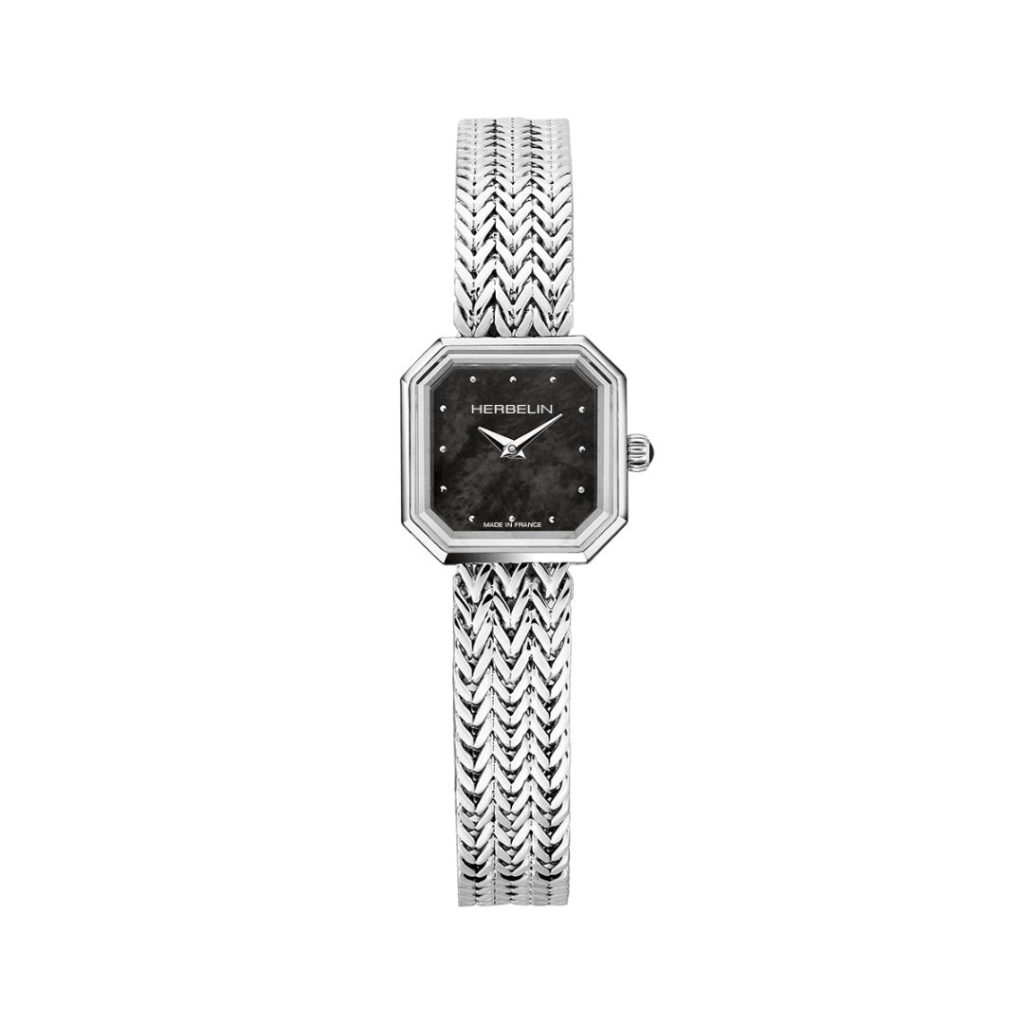 montre octogÔne, acier & nacre noire