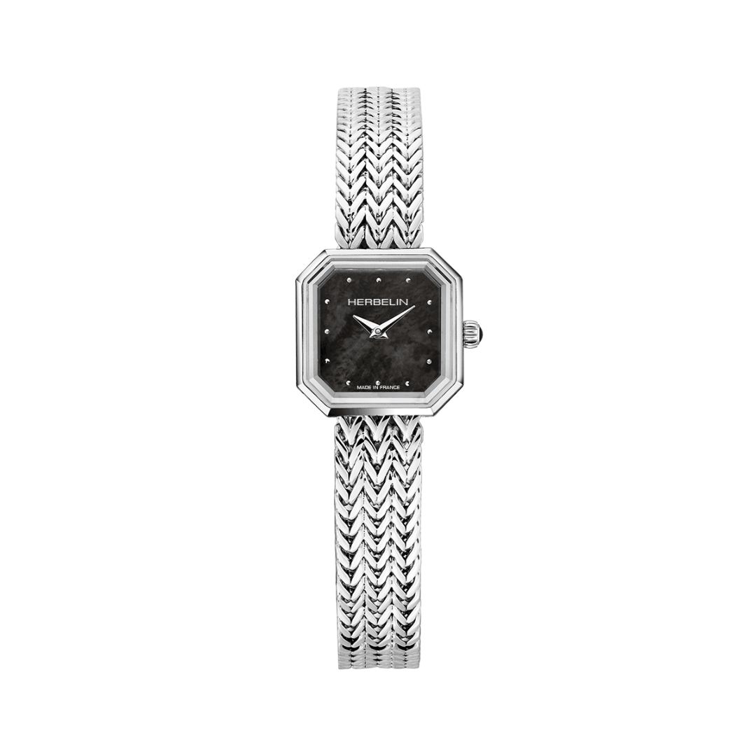 montre octogÔne, acier & nacre noire