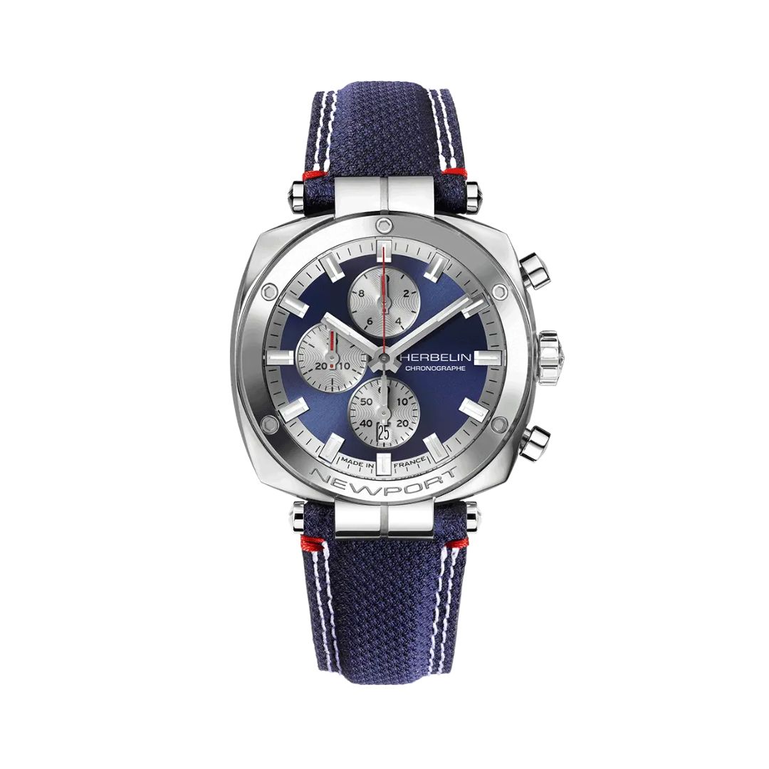 montre newport héritage chronographe, acier & textile
