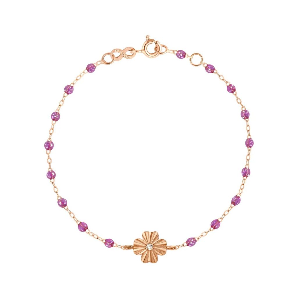 bracelet galaxy trèfle lumière, diamant, or rose, 17 cm