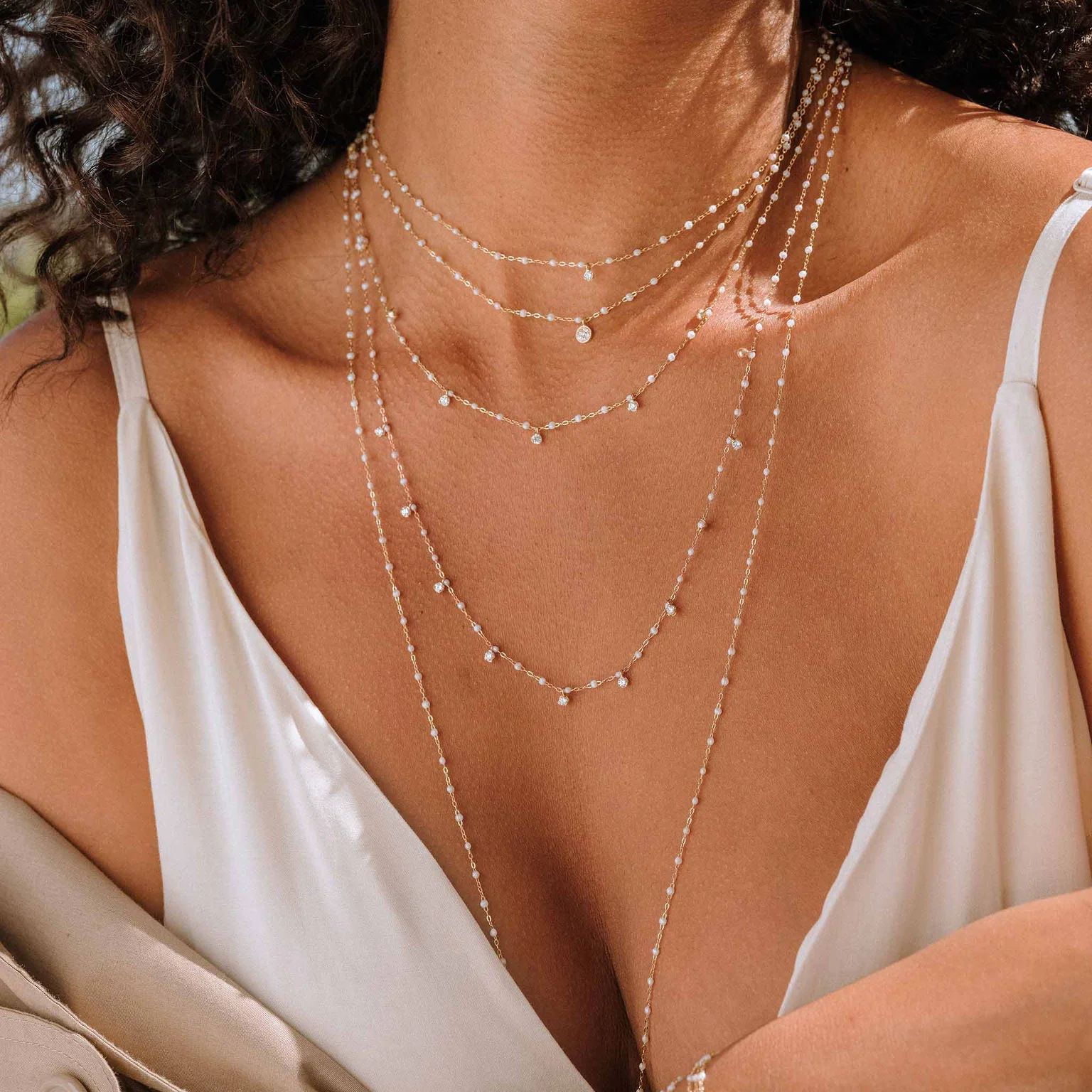 sautoir opale classique gigi, or rose, 86 cm