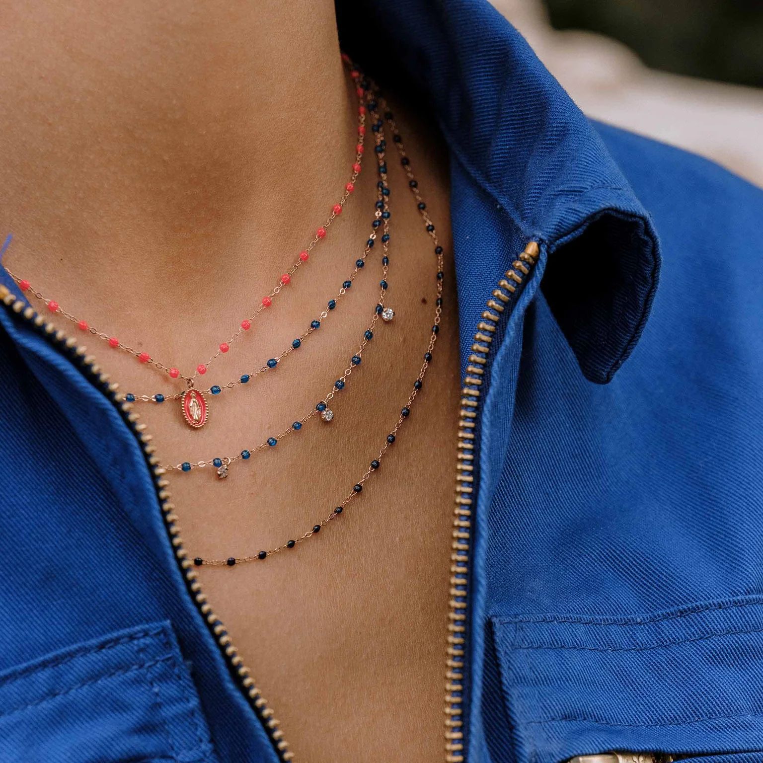 collier bleu saphir classique gigi, or rose, 42 cm