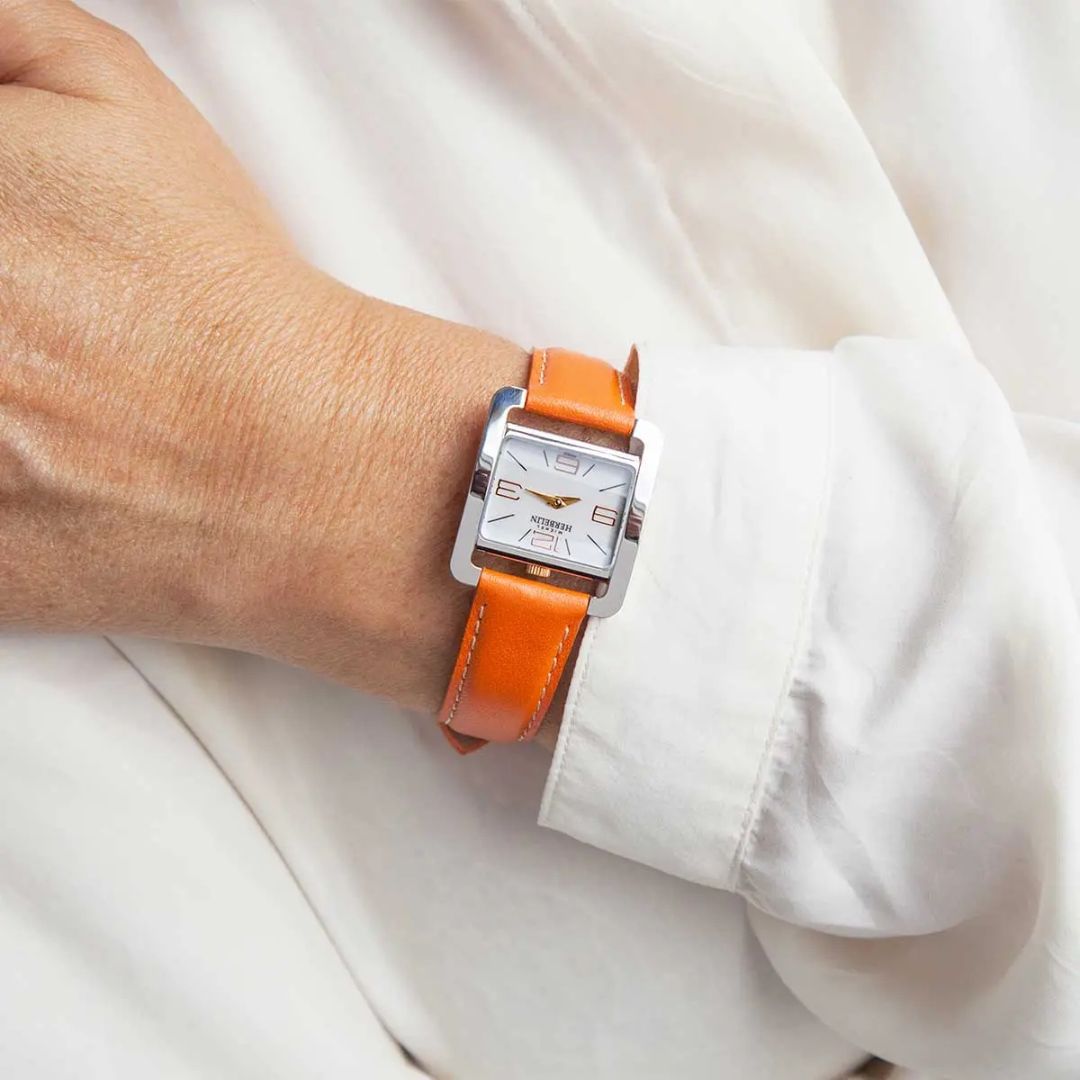 montre v avenue, acier & orange