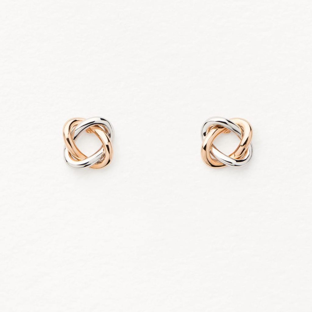 boucles d'oreilles tresse, or rose et or blanc