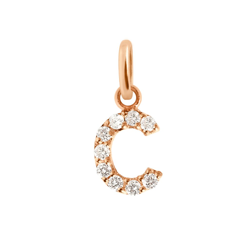 pendentif lucky letter c, diamants, or rose