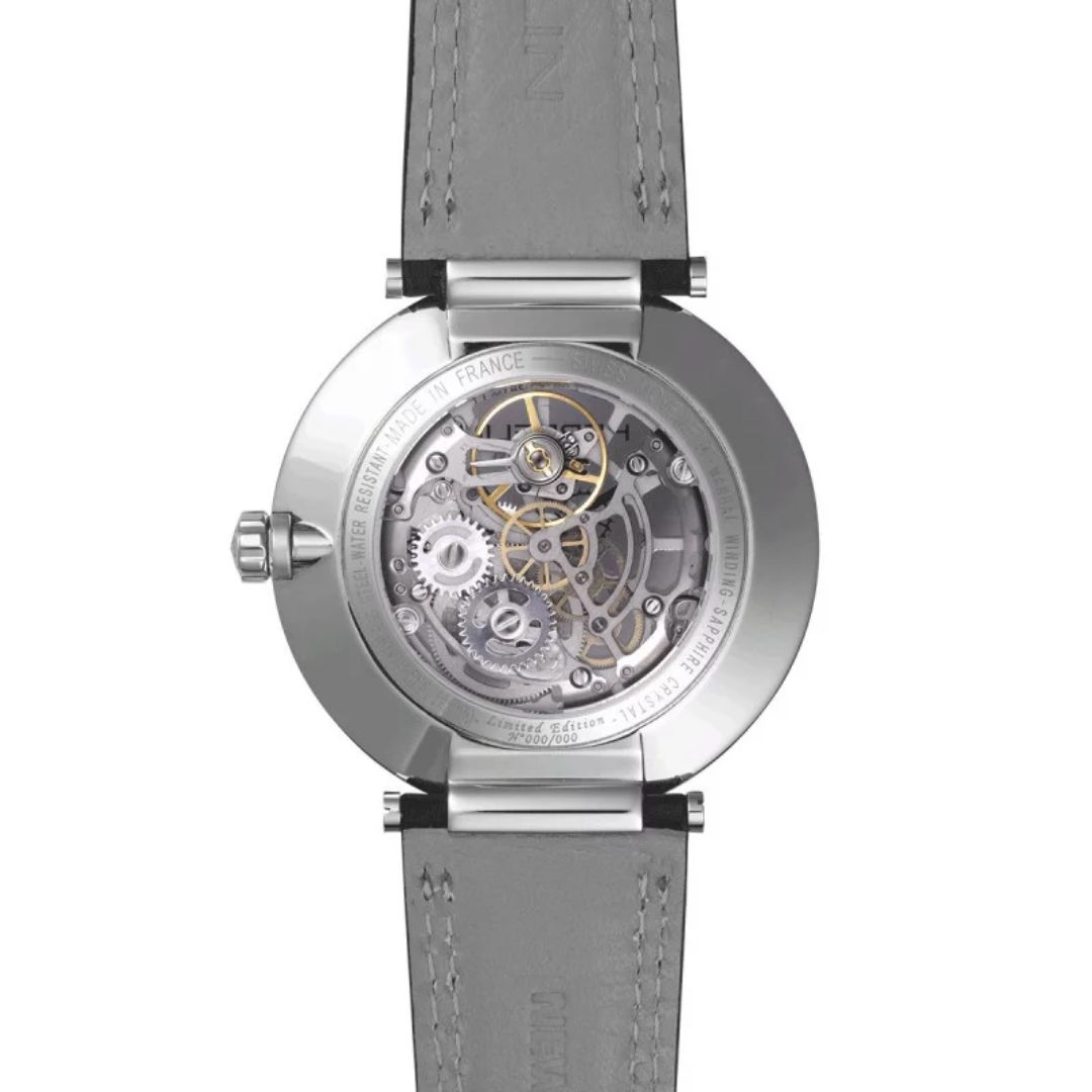 montre newport slim skeleton, cuir noir