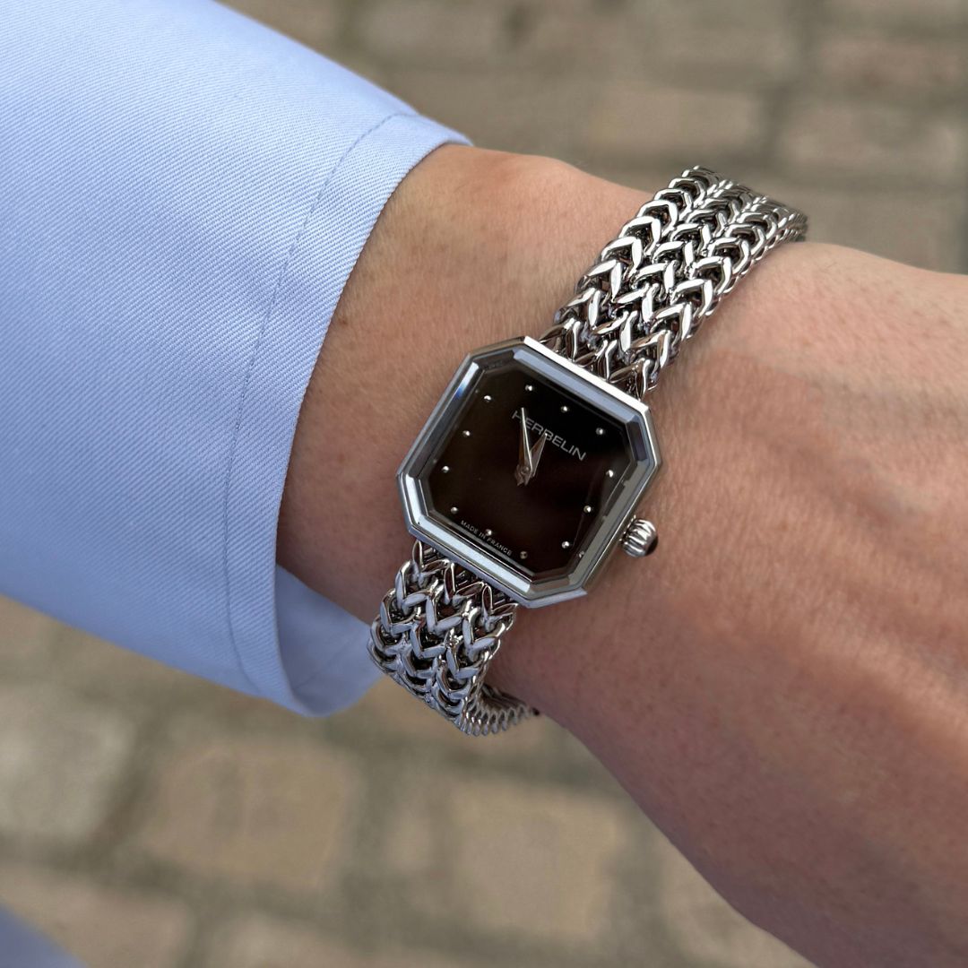 montre octogÔne, acier & nacre noire