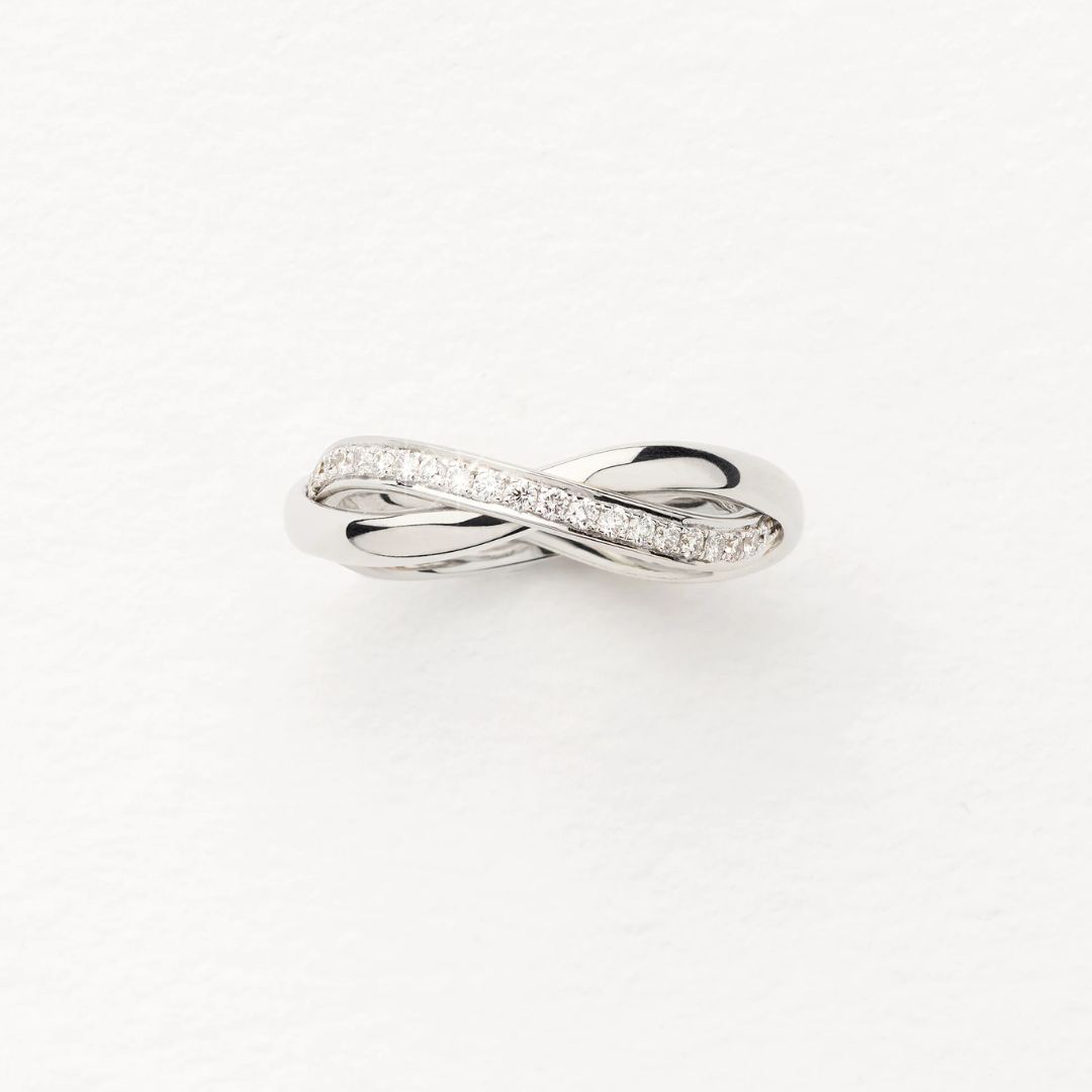 bague tresse pm, diamants, or blanc, t 53