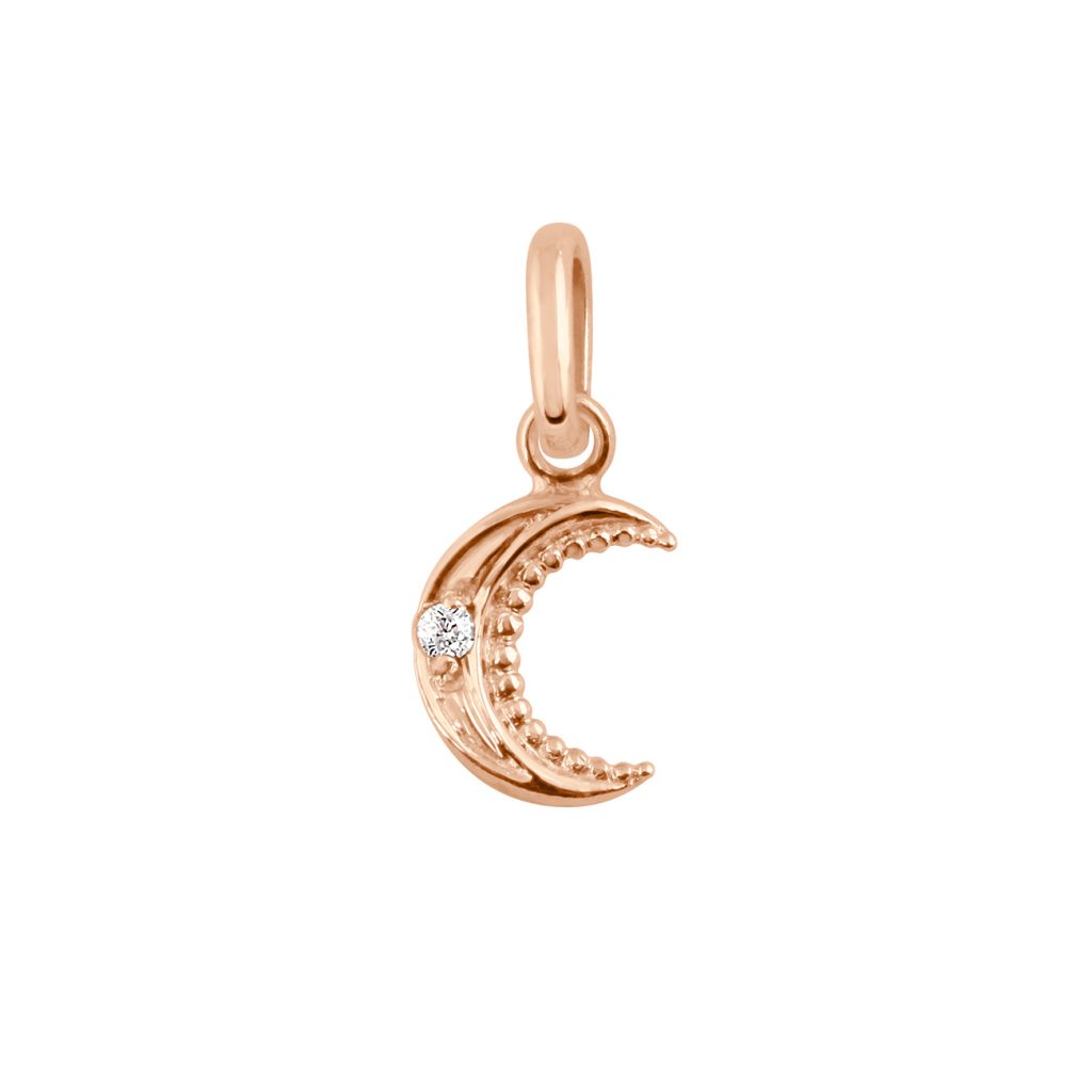 pendentif petite lune, diamant, or rose