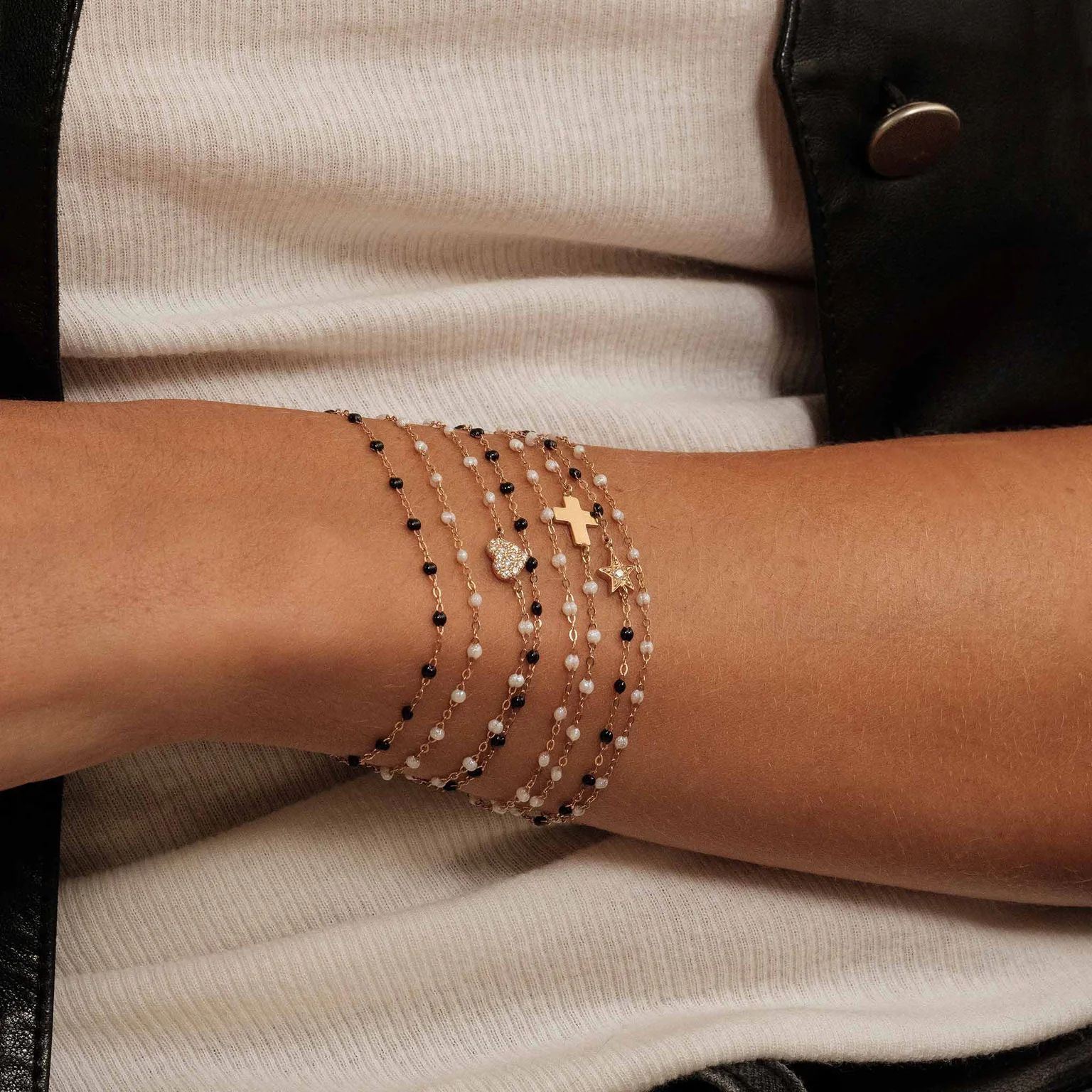bracelet noir classique gigi, or rose, 19 cm