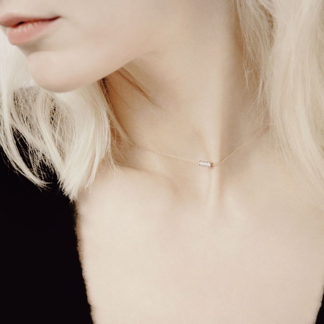 collier mini straw diamants, or rose