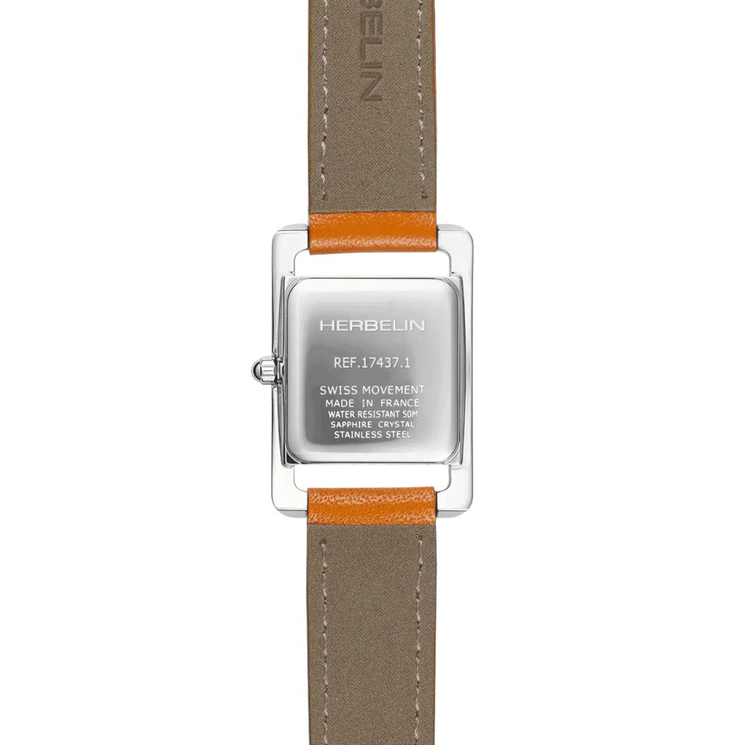montre ve avenue, acier & cuir orange