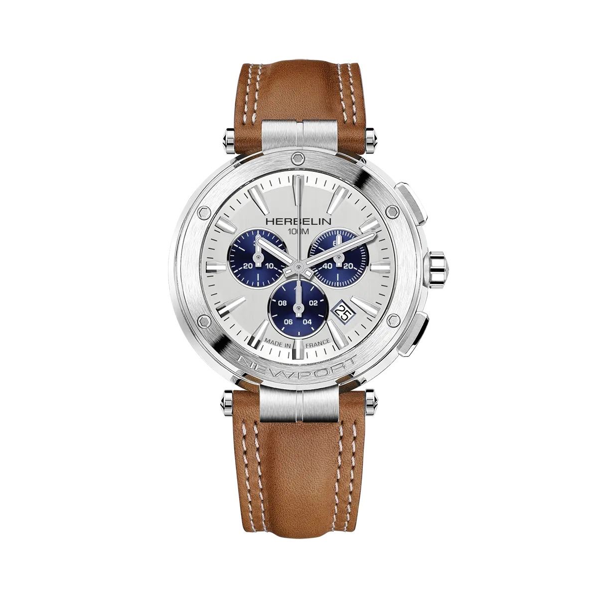 montre newport chrono, cuir camel
