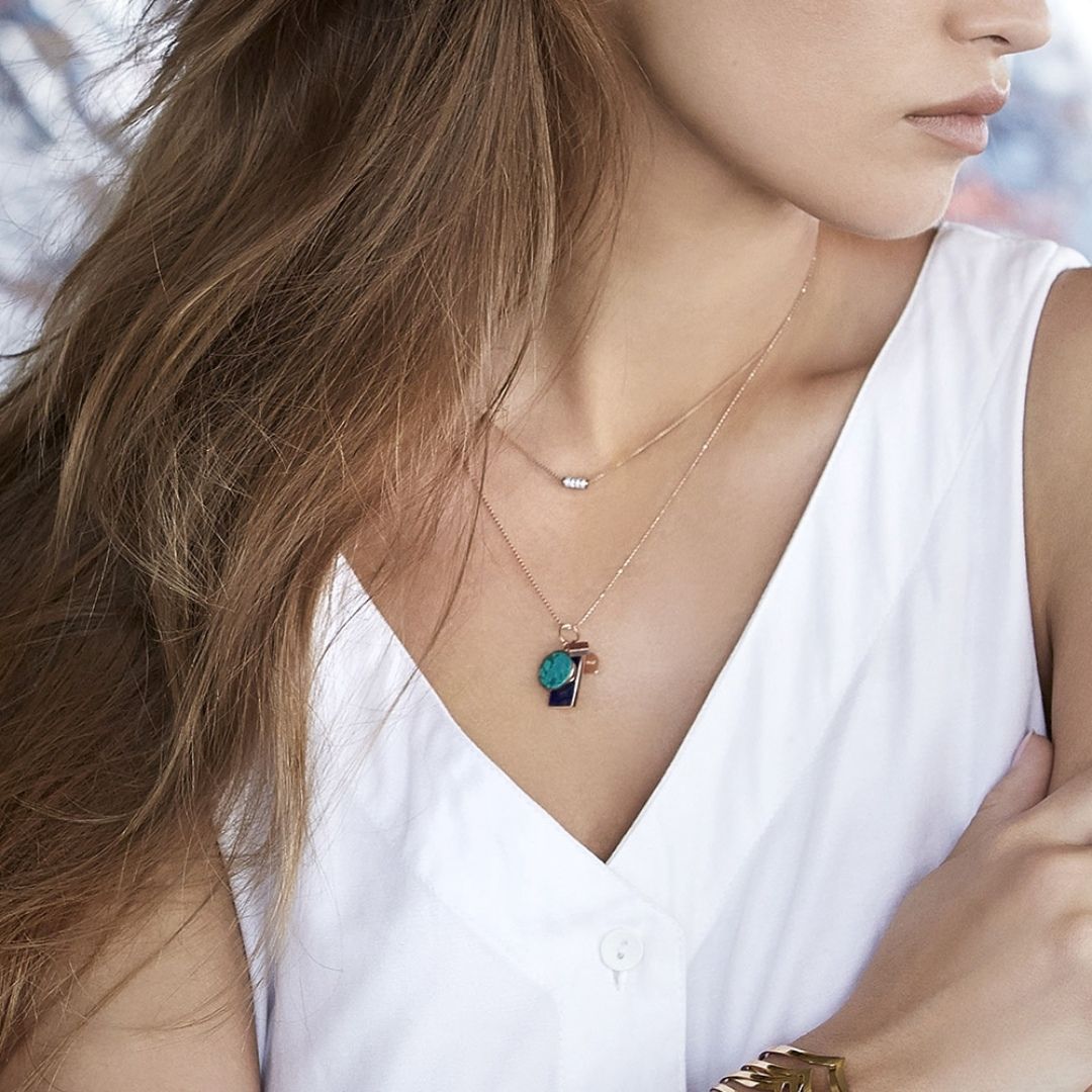 collier mini straw diamants, or rose