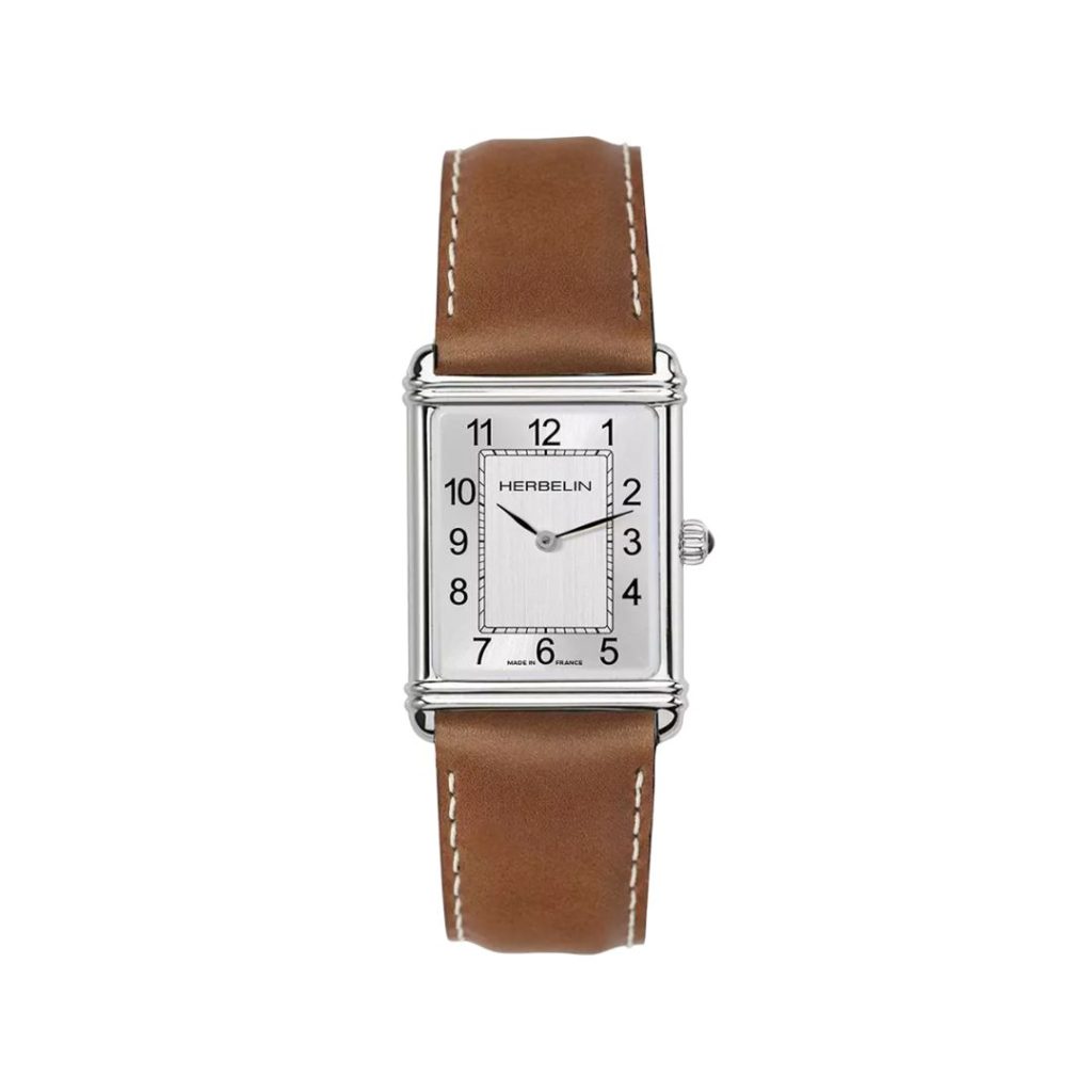 montre art dÉco, acier & cuir brun