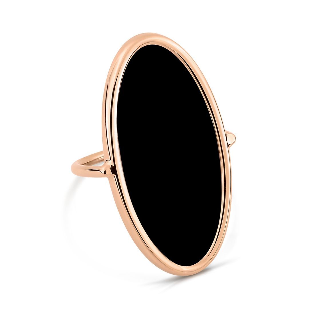 bague ellipse onyx noir, or rose, t 53