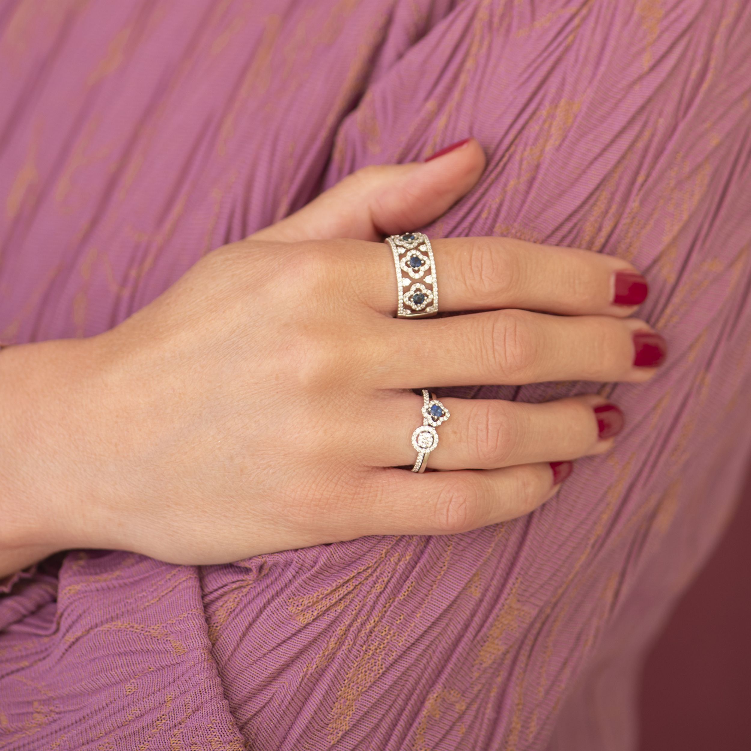 bague salina saphir bleu et diamants, or blanc, t 54