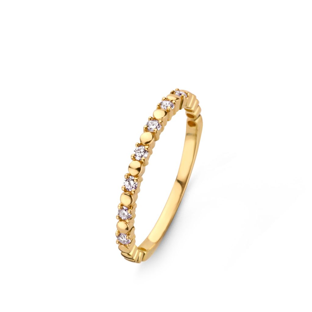 bague ischia basics, motifs ronds et diamants, or jaune, t 54