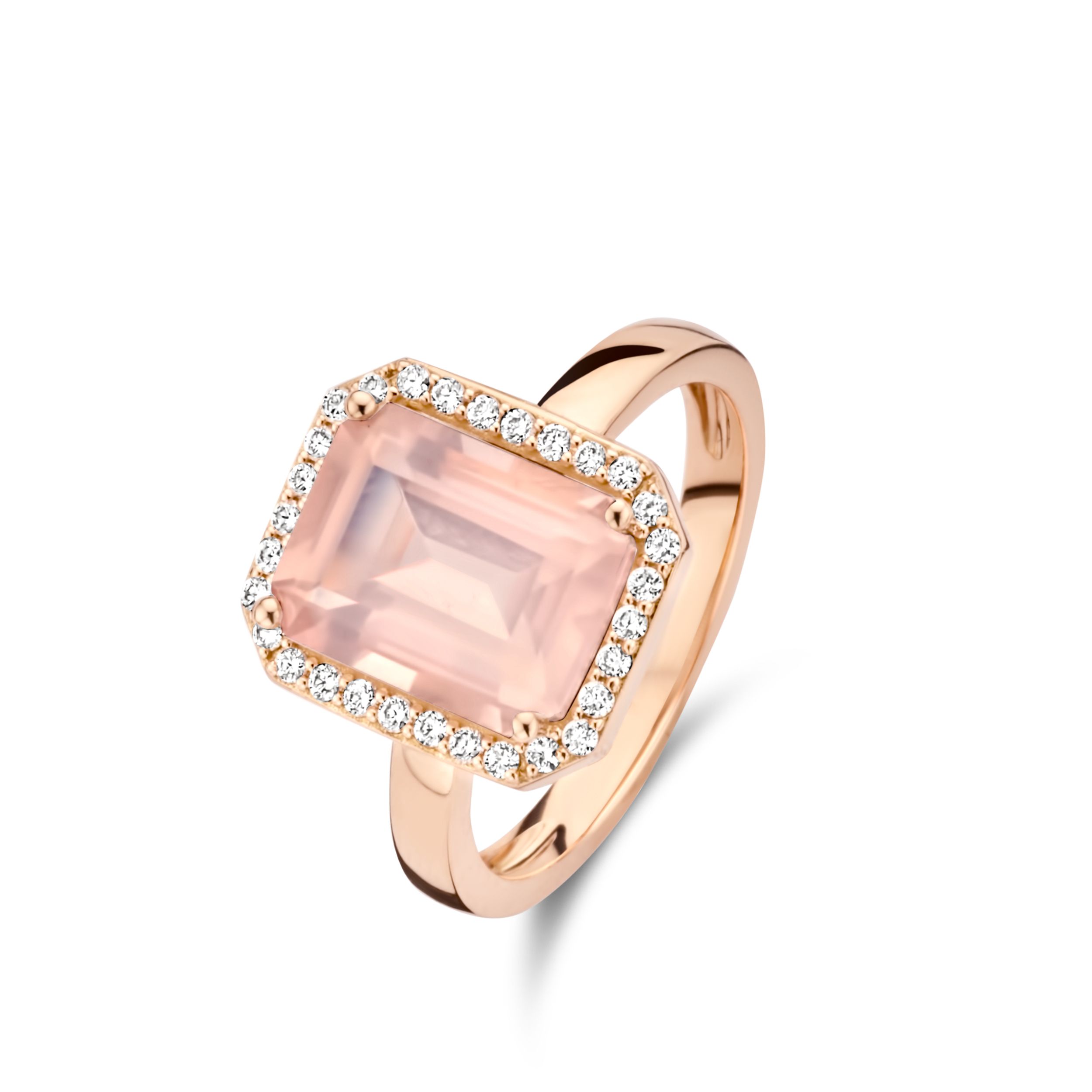 bague etna quartz rose diamants, or rose, t 52