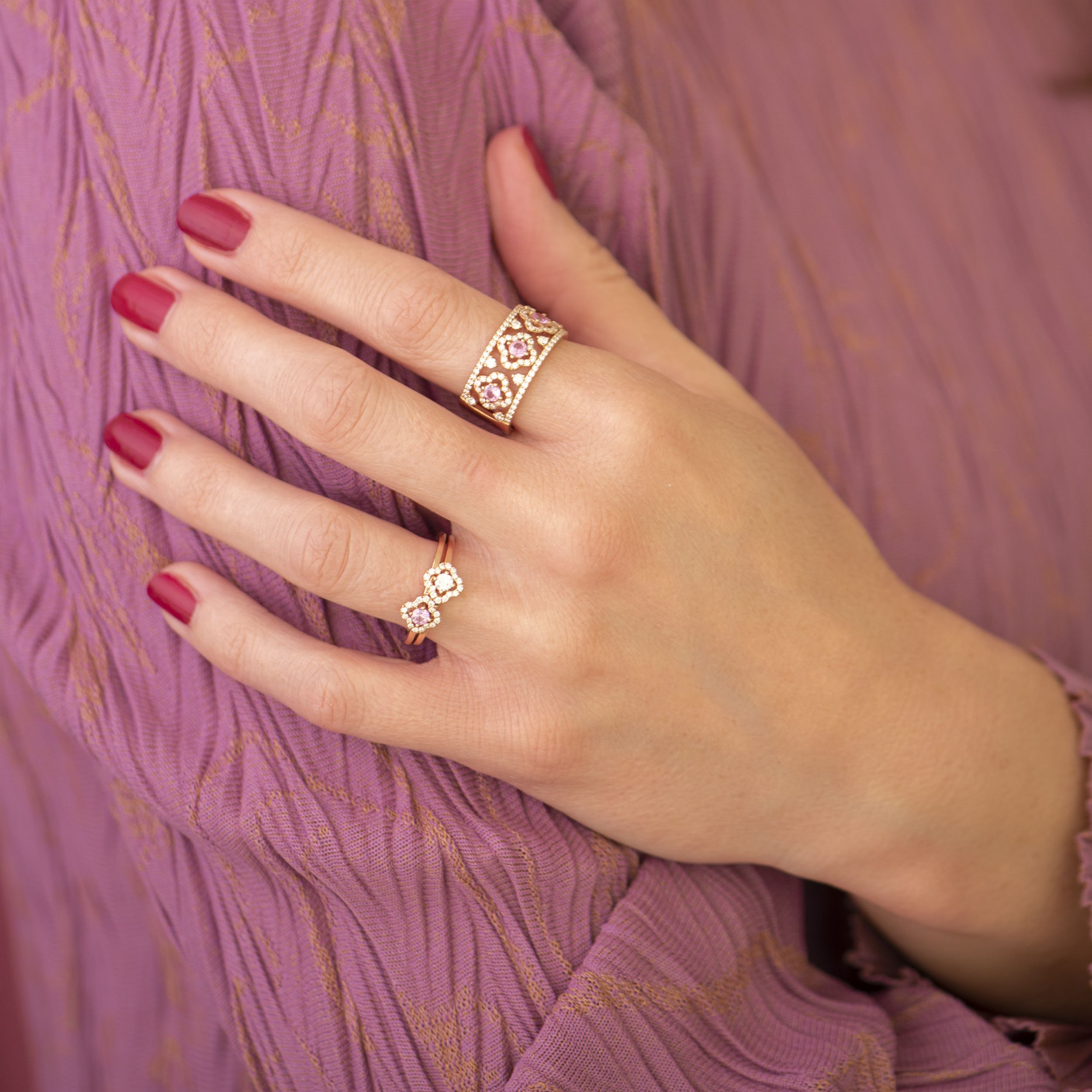 bague salina trèfle, diamants, or rose, t 53