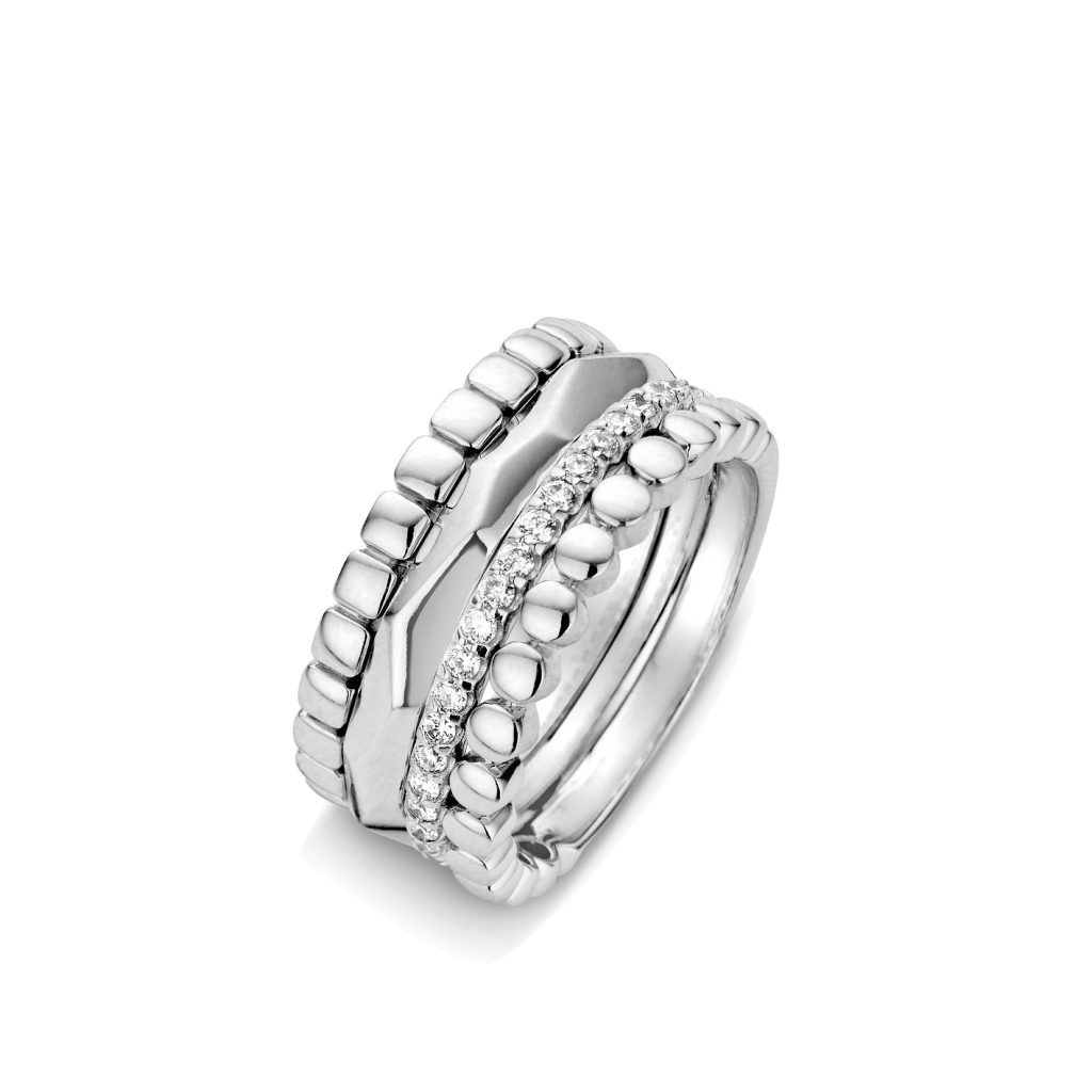 bague ischia 4 motifs, 26 diamants, or blanc, t 55